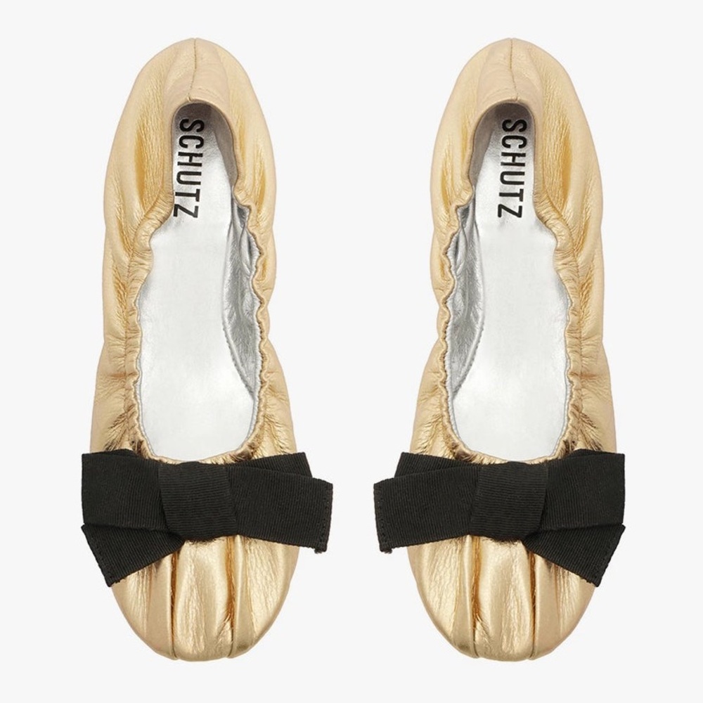 SCHUTZ Suzanne Calf Leather Flats - Gold